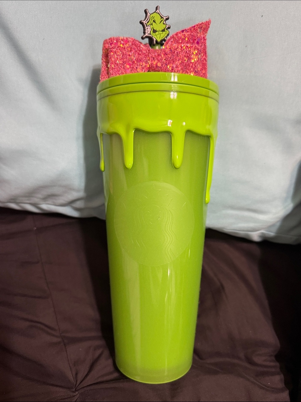 Starbucks Neon Green Drip Tumbler with Pink Accent
